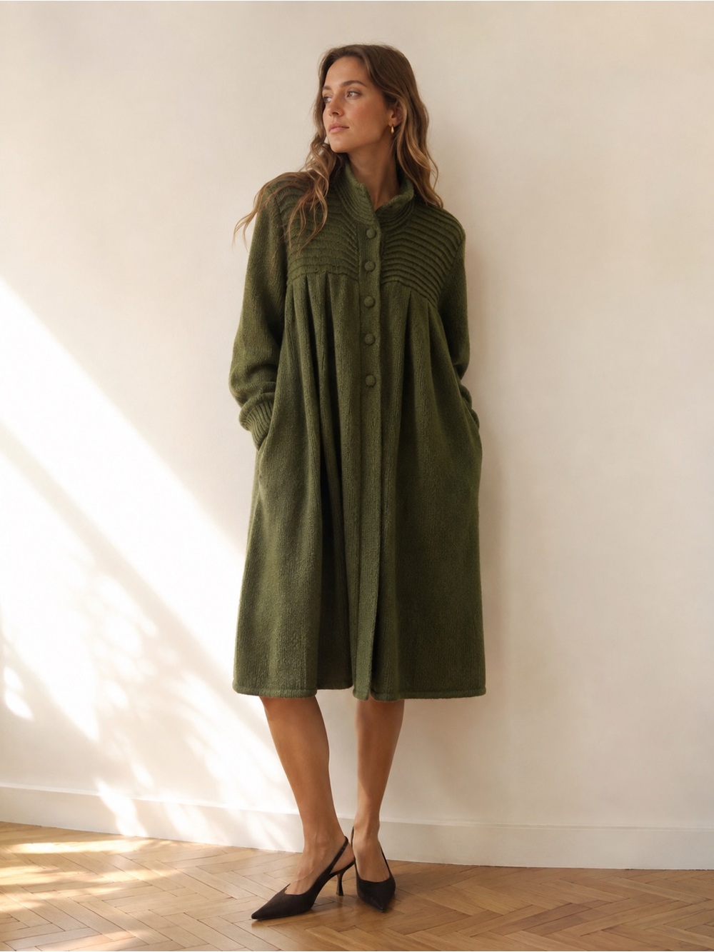 100% Alpaca Olive Long Cardigan Sweater - Picture 12 of 12